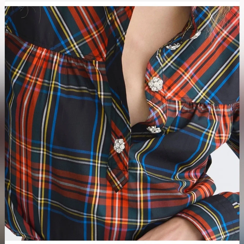 J Crew Tartan Plaid Jewel Blouse